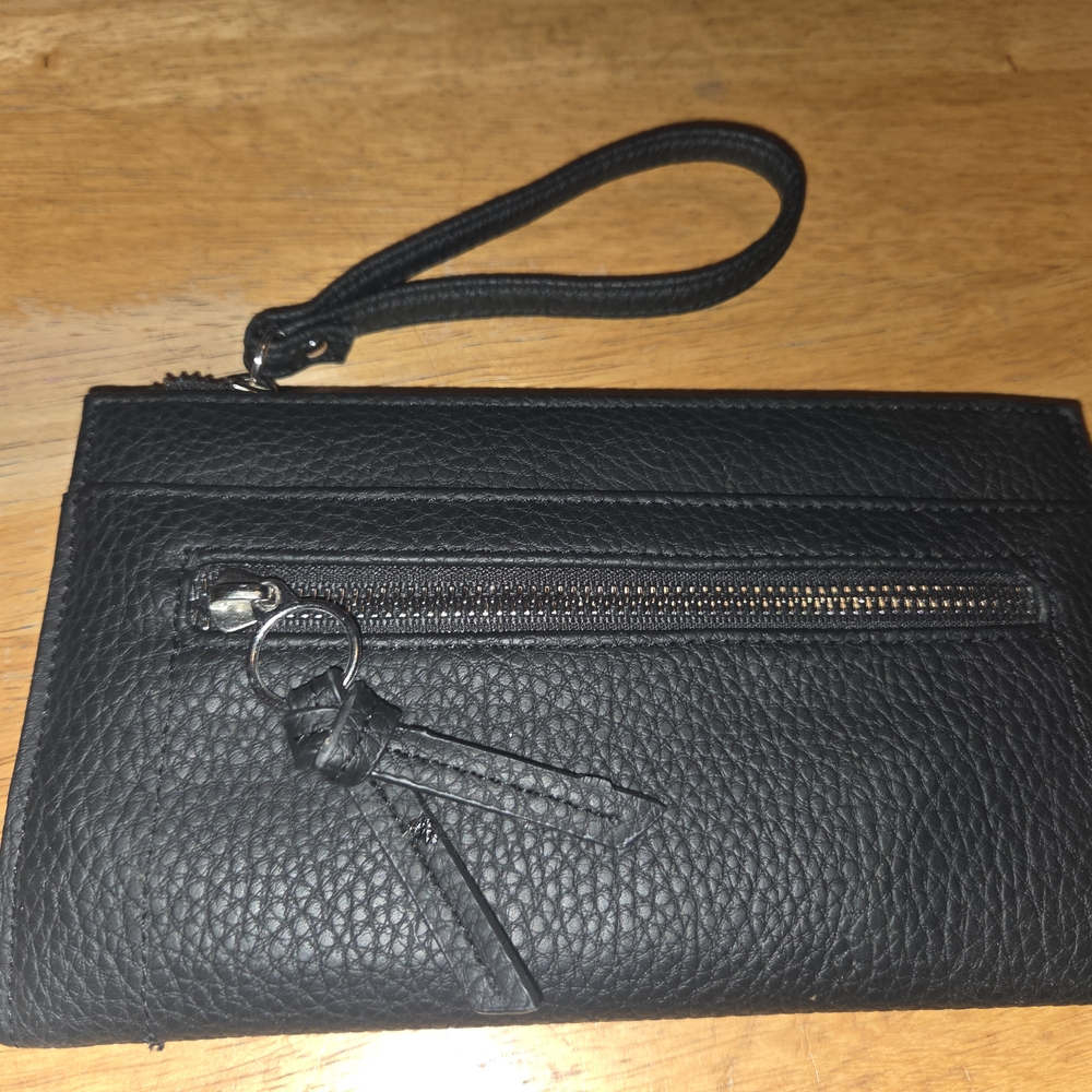 Black Leather Wristlet with Zipper